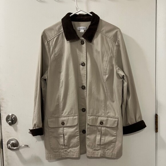 Christopher & Banks Tan Twill Corduroy Collar Button Down Long Sleeve Jacket XL - Picture 3 of 9